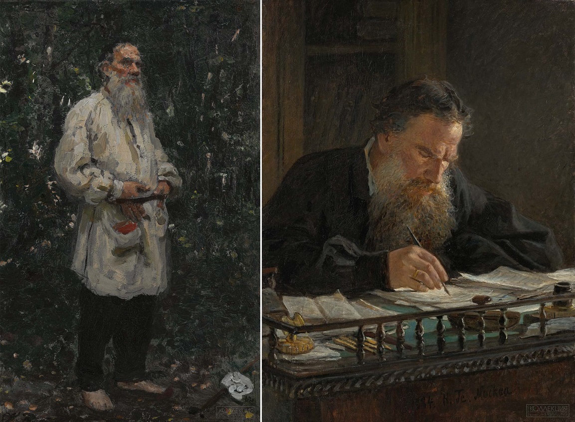 Репин И.Е. Писатель Лев Николаевич Толстой босой. 1891. ГТГГе Н.Н. Портрет писателя графа Льва Николаевича Толстого. 1884. ГТГ