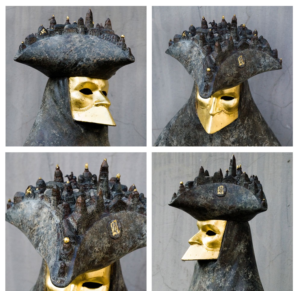 Максим Аксёнов. "Город, живущий под маской" (фрагменты), 2018. Бронза, патина, золочение. Фото из архива Максима Аксёнова