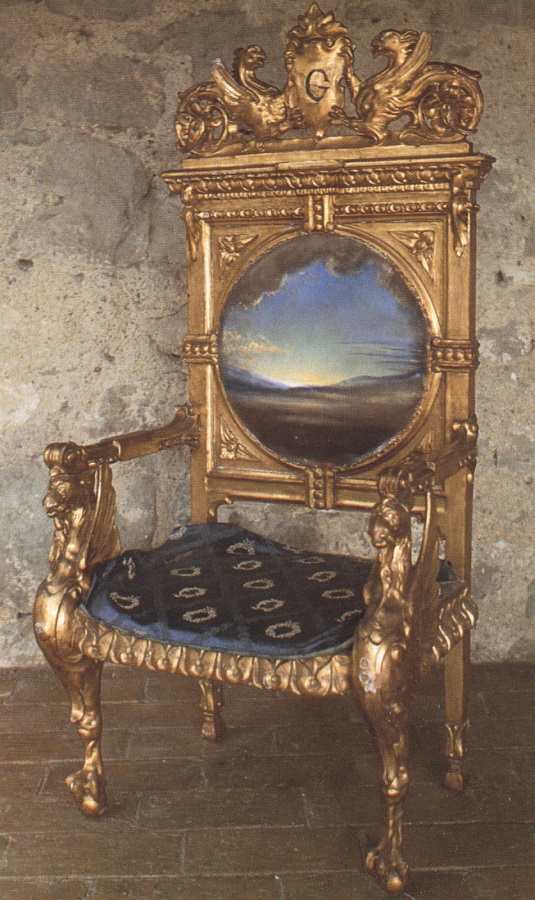 Сальвадор Дали. ''Кресло с пейзажем'', 1974.Холст, масло, диаметр 45 см. Замок Пуболь, Испания
