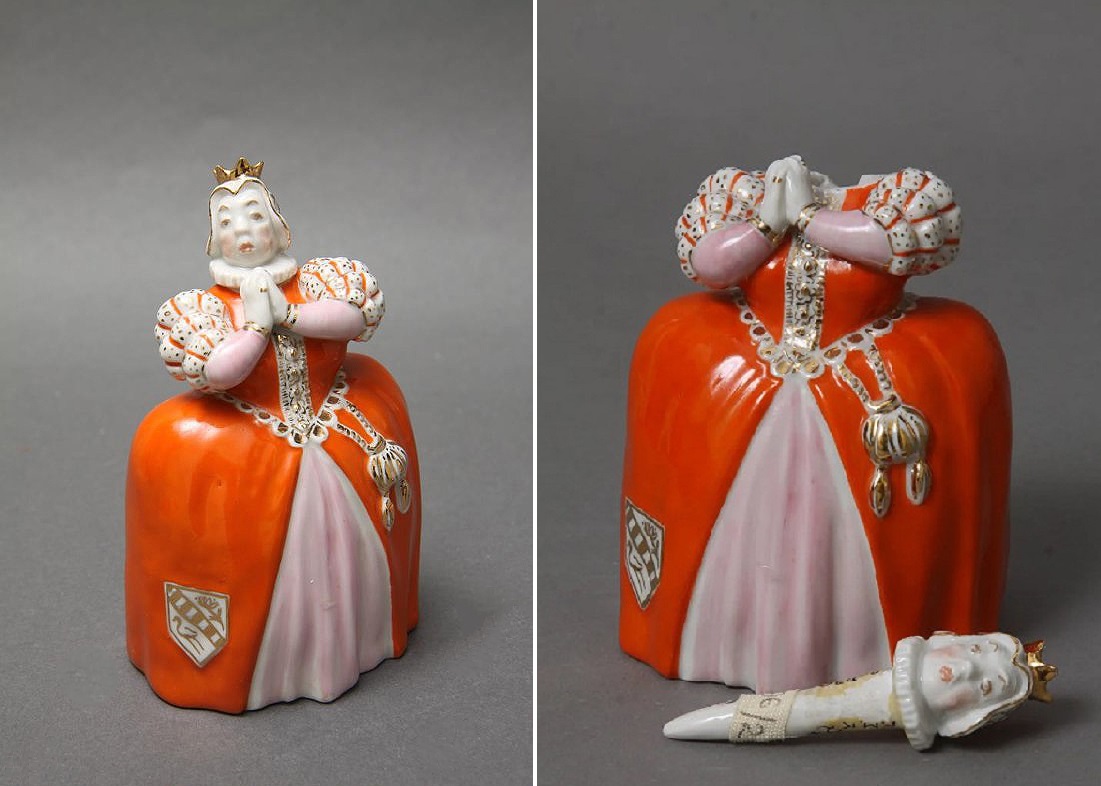 Флакон "Королева", 1956. Фарфор, надглазурная роспись, золочение, высота с пробкой 12,1 см.Государственный музей керамики в Кусково