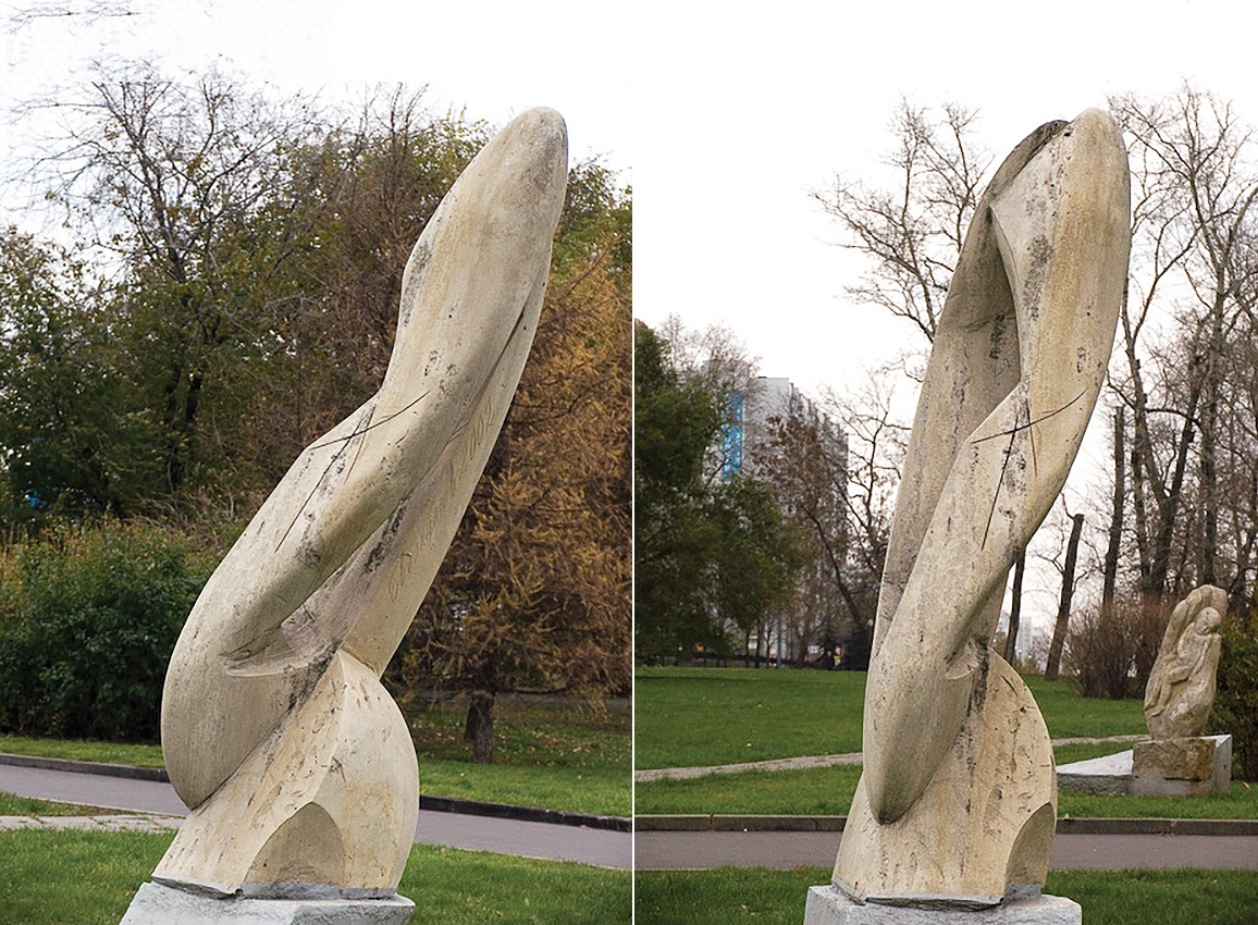 Валерий Евдокимов. "Cosmos" (ракурсы), 2002.  Известняк, высота 220 см. Крылатское, Москва. Фото: сайт Валерия Евдокимова