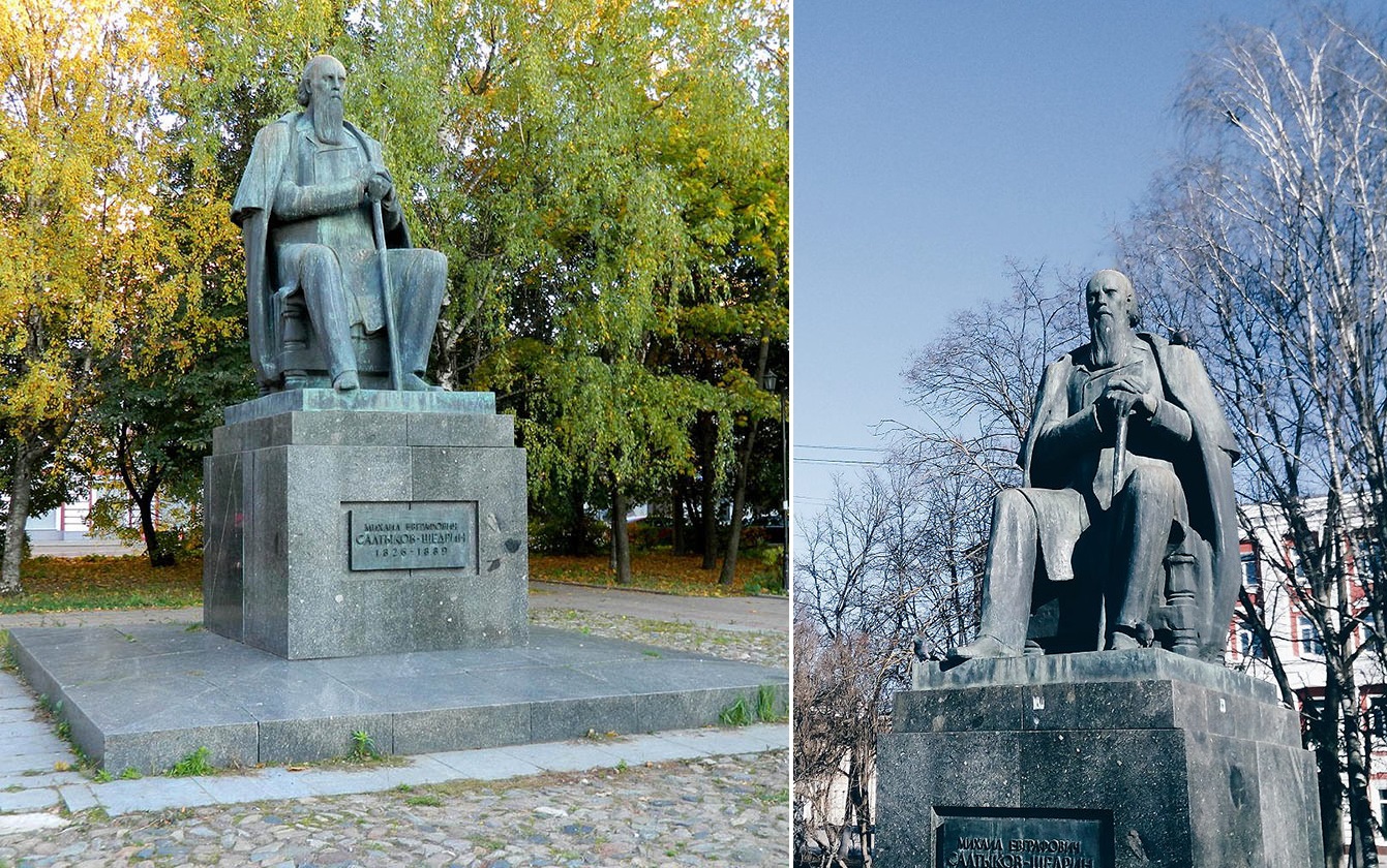 Олег Комов. Памятник писателю М.Е. Салтыкову-Щедрину, 1976. Бронза, гранит. Высота фигуры 320 см, высота постамента 280 см. Архитектор Н.А. Ковальчук. Тверь. Фото: Туристический портал Тверской области