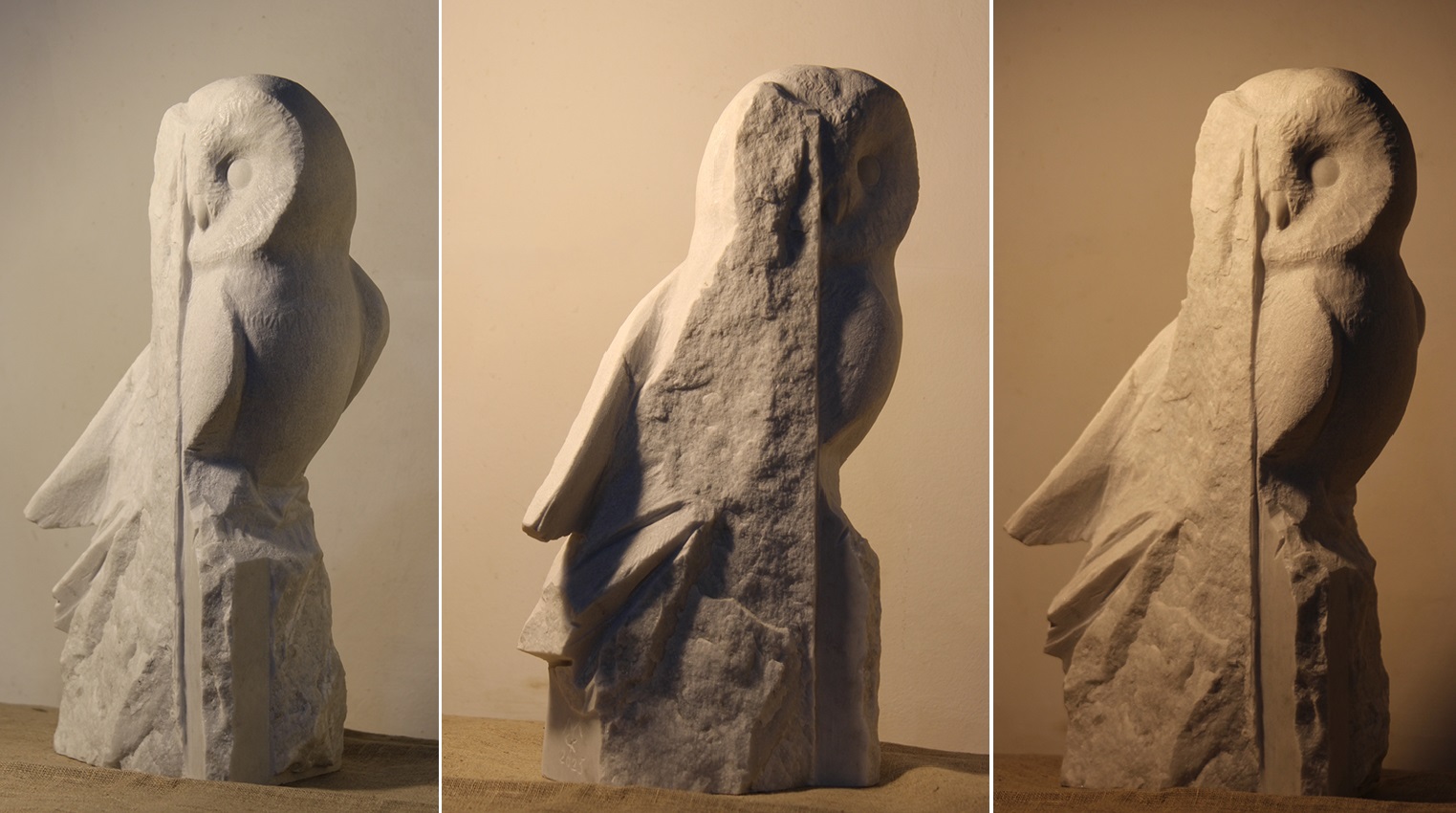 "Сова-сипуха", 2025. Мрамор, 37,5х20х12 см