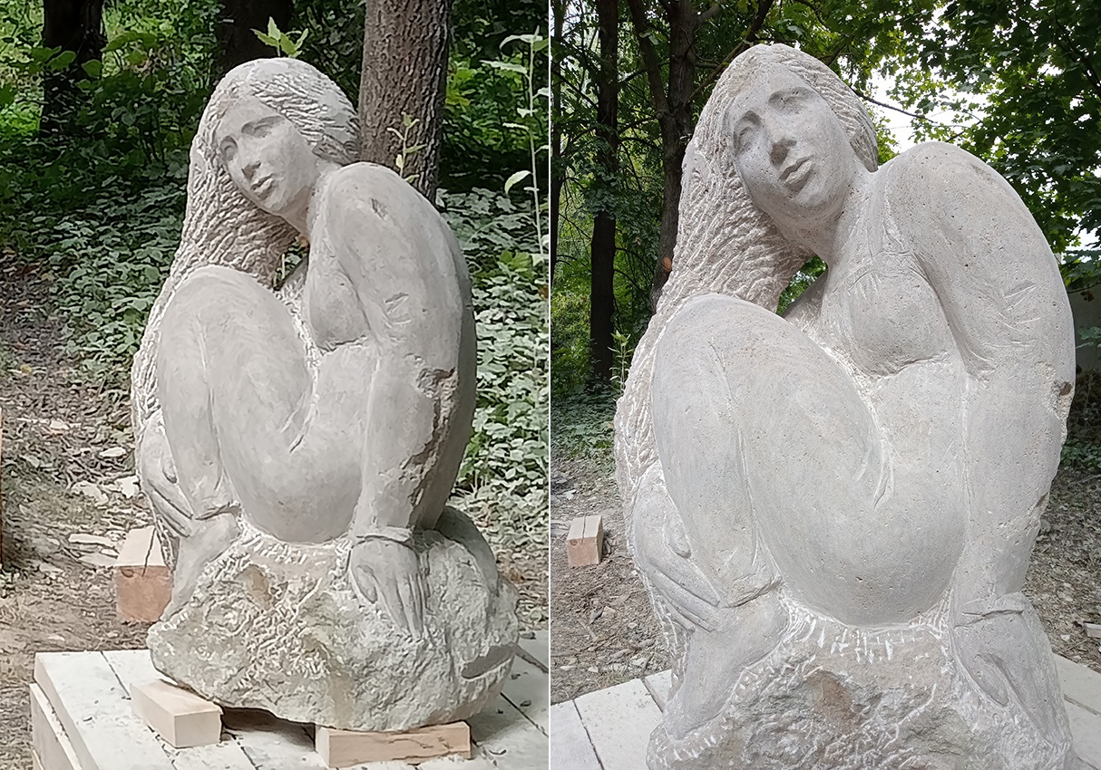 "Аленушка", 2024. Известняк, высота 150 см. Хотьково, Московская область