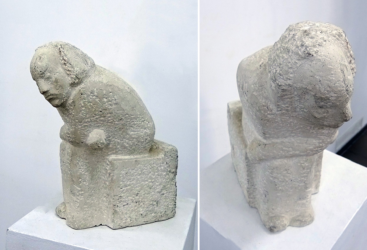 Анатолий Машаров. "Думающий" (ракурсы). Без даты создания. Камень. Фото Алексея Приказчикова с персональной выставки Анатолия Машарова в выставочном зале ОМС, Москва, 2025