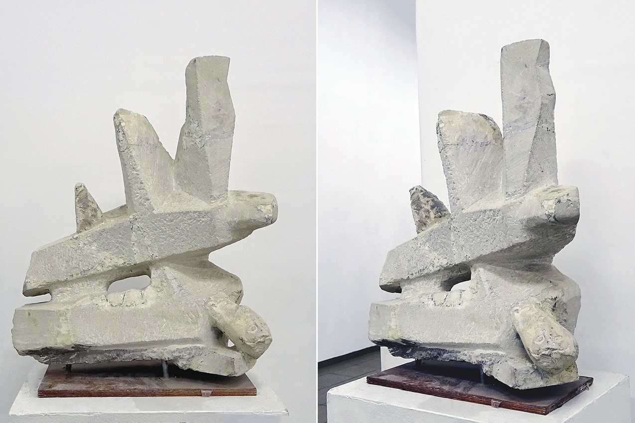 Анатолий Машаров. "Сон", 1977. Камень, 54х43х23 см. Фото Алексея Приказчикова с персональной выставки Анатолия Машарова в выставочном зале ОМС, Москва, 2025
