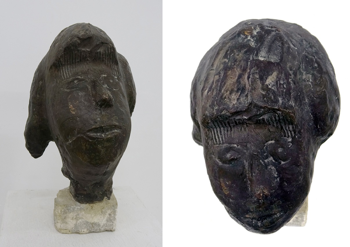 Анатолий Машаров. "Женская голова", 1971. Бронза, камень, 30х20х25 см. Фото Алексея Приказчикова с персональной выставки Анатолия Машарова в выставочном зале ОМС, Москва, 2025