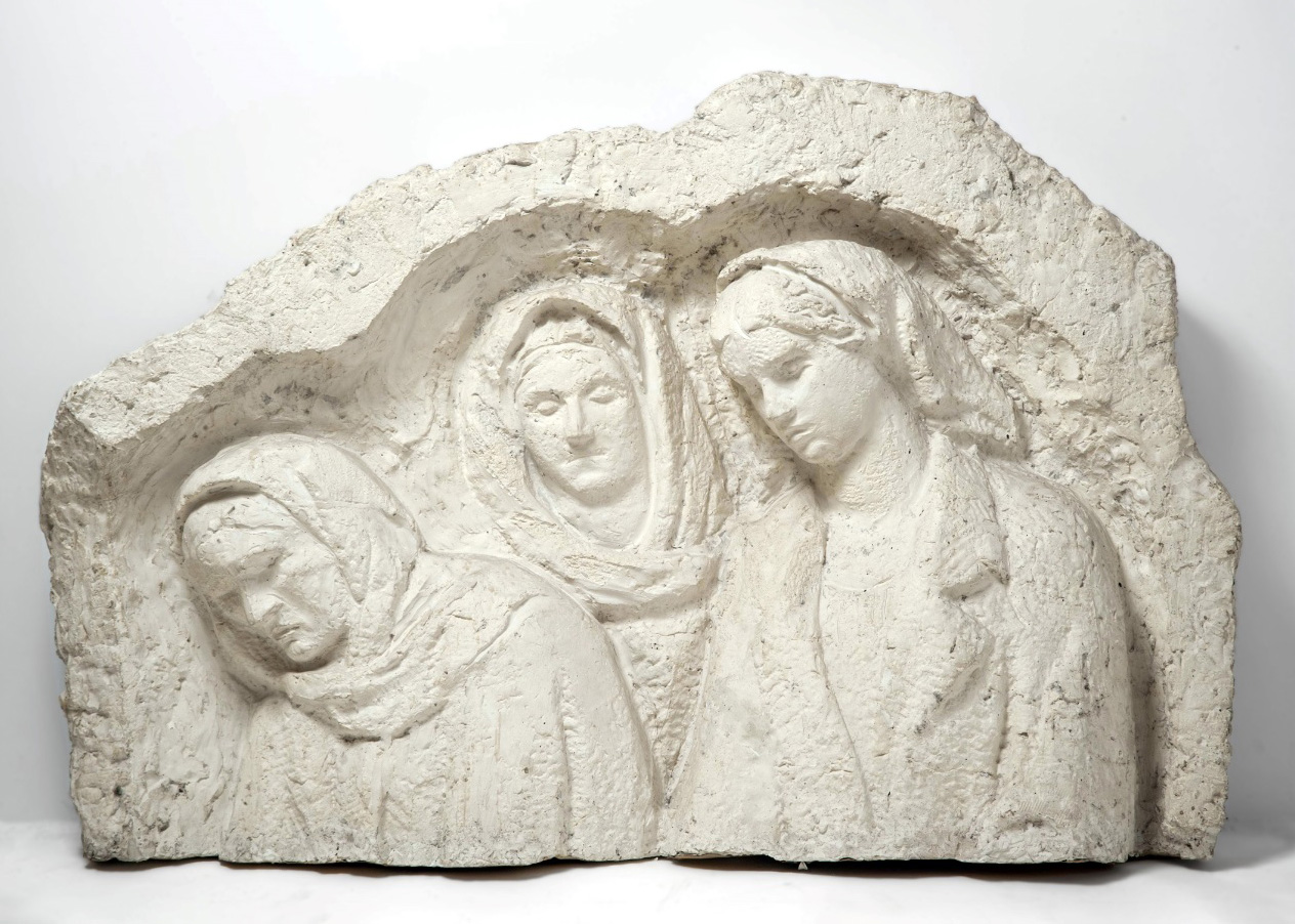 "Скорбь", 1959-1960. Фрагмент рельефа для ансамбля Пискарёвского мемориального кладбища в Ленинграде.Гипс, 165х110 см. Совместно с Б.Е. Каплянским.Государственный Русский музей, С.-Петербург. Фото: сайт "Виртуальный Русский музей"