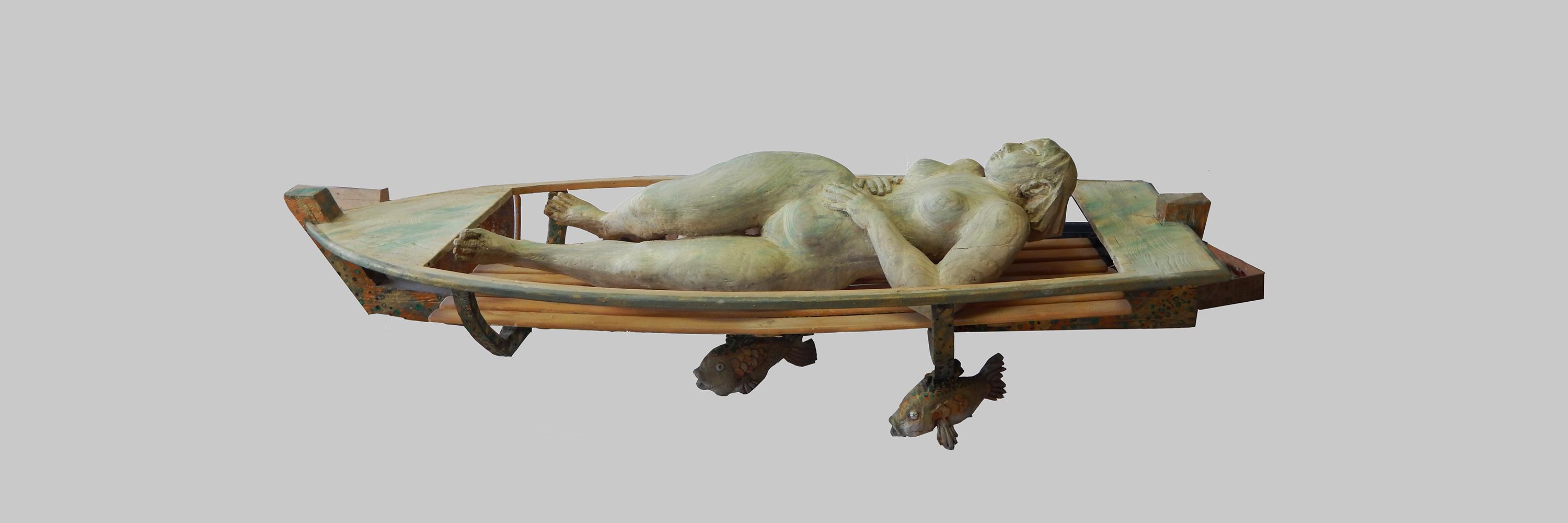 ''По Яузе-реке'', 2018. Дерево, акрил, золочение, 30х120х40 см
