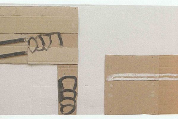  Анатолий Комелин. Асимметрия пейзажа 2, 2013. Картон, белила, пинотекс, 70х130 см. Фото из альбома Анатолий Комелин. ''Знаки бытия'', Москва