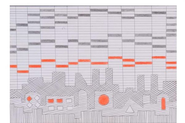 Игорь Шелковский. Из серии ''Механическое риcование'' 13, 2002-2012. Бумага, карандаши, 14,5х21 см. Государственный музейно-выставочный центр ''РОСИЗО'', Москва 