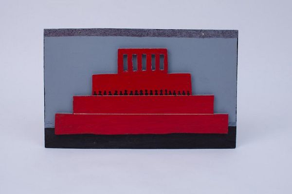 Игорь Шелковский. На вечно живом. Из серии 1937, 2014. ДСП, акрил, ручка гелевая, карандаш, 40х64х3 см. Государственный музей истории ГУЛАГа, Москва