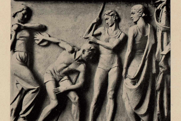 Елена Янсон-Манизер. Эскиз барельефа для станции московского метрополитена ''Динамо''. Фото из сборника ''Московский метрополитен имени Л.М. Кагановича'', М., 1941 