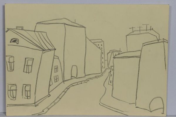 Олег Комов. Городской пейзаж, 1970-1975. Бумага, карандаш, 18,8х27 см. Переславль-Залесский государственный историко-архитектурный и художественный музей-заповедник, Ярославская область
