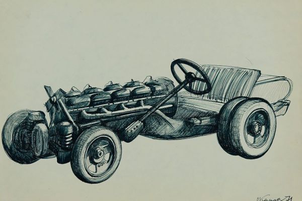 Олег Комов. Автомобиль, 1971. Бумага, чернила, 20,8х30 см. Краснодарский краевой художественный музей имени Ф.А. Коваленко