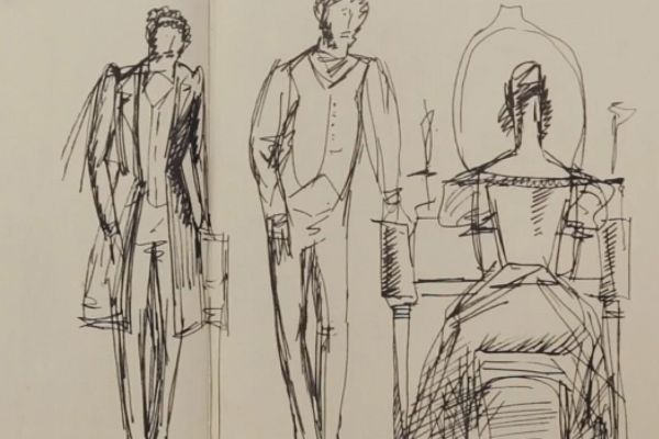 Олег Комов. А.С. Пушкин и Н.Н. Гончарова, 1972. Фломастер, 57х45 см. Фото: альбом ''Олег Комов'', М., ''Советский художник'', 1988.