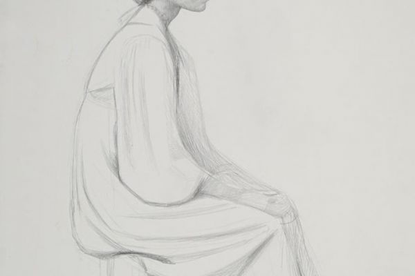 Олег Комов. Женщина в профиль, 1979. Эскиз. Памятник художнику А.Г. Венецианову, Верхний Волочёк Тверской области. Бумага, карандаш, 57,6х45,6 см. Челябинский государственный музей изобразительных искусств