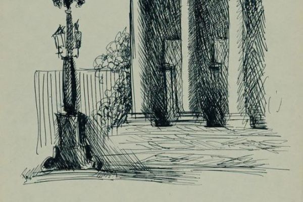 Олег Комов. Портик и уличный фонарь. 1980-е. Бумага, чернила, 30х21 см. Краснодарский краевой художественный музей имени Ф.А. Коваленко