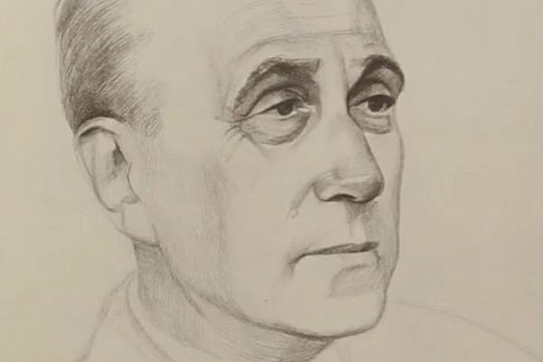 Олег Комов. Александр Крейн, основатель Государственного музея А.С. Пушкина в Москве, 1981. Бумага, карандаш, 40х29 см. Фото : альбом ''Олег Комов'', М., ''Советский художник'', 1988 