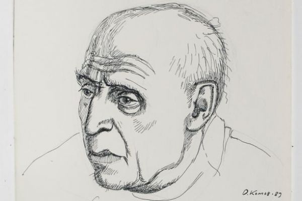Олег Комов. Певец Вадим Козин, 1989. Бумага, чернила, перо, 45х50 см. Государственный музейно-выставочный центр ''РОСИЗО'', Москва.