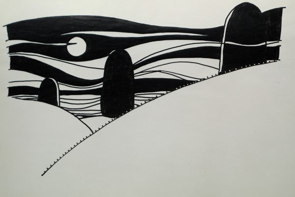 Сергей Малютов. Ночной пейзаж, 1992. Бумага, тушь, 13х19 см. Фото из архива Сергея Малютова