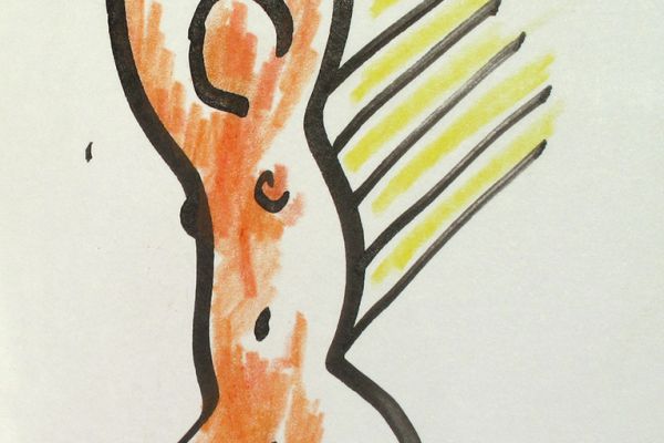 Сергей Малютов. Бегущая от солнца, 2003. Бумага, тушь, цветные  карандаши, 13,5х9,5 см. Фото из архива Сергея Малютова