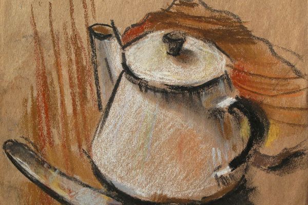 Сергей Малютов. Чайник с ножом, 2007. Бумага, пастель, 21х21 см. Фото из архива Сергея Малютова
