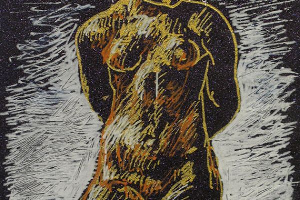 Ню стоящая, 2003. Цветная бумага,  гелиевые ручки, 12,2х6,4 см. Фото из архива Сергея Малютова