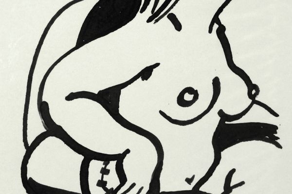 Сергей Малютов. Ню в кресле, 2003 Бумага, тушь, 12,6х10,1 см. Фото из архива Сергея Малютова