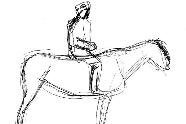 Владимир Потлов. Алтаец на коне,1986. Бумага, тушь, перо, 10х14 см. Фото из архива Владимира Потлова