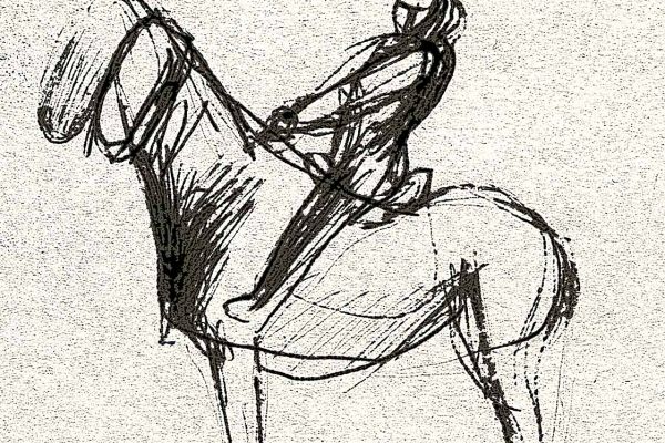 Владимир Потлов. Алтайка на коне, 1986. Бумага, тушь, перо, 12х12 см. Фото из архива Владимира Потлова