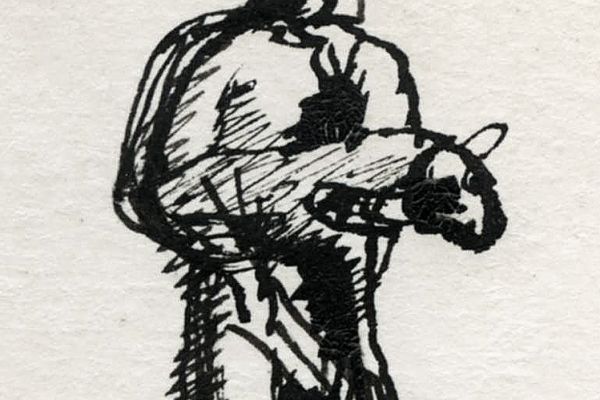 Владимир Потлов. Алтайка с теленком, 1987. Бумага, тушь, перо, 15х10 см. Фото из архива Владимира Потлова