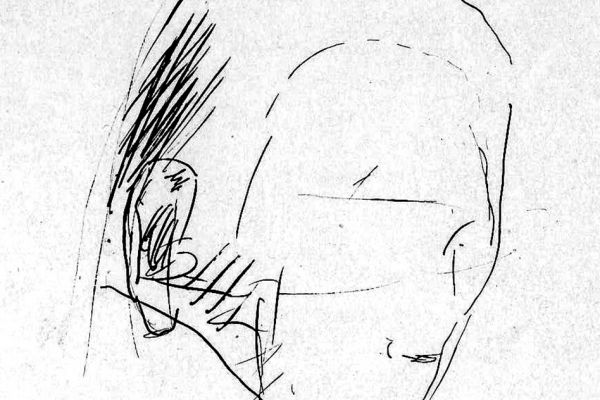 Владимир Потлов. Алтайский сказитель Алексей Калкин, 1986. Бумага, тушь, перо, 10х9 см. Фото из архива Владимира Потлова