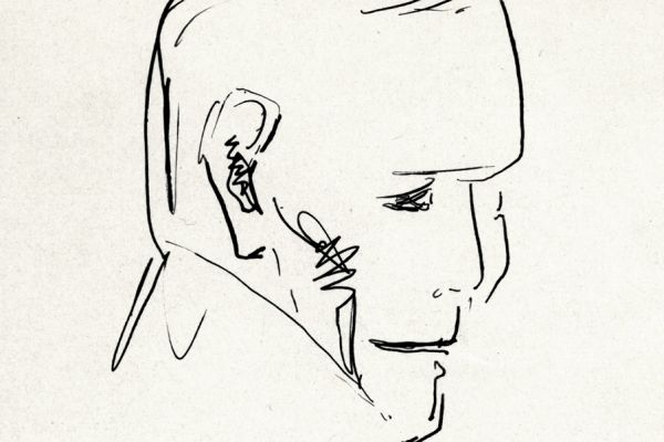 Владимир Потлов.. Алтайский сказитель Алексей Калкин, 1987. Бумага, тушь, перо, 15х10 см. Фото из архива Владимира Потлова