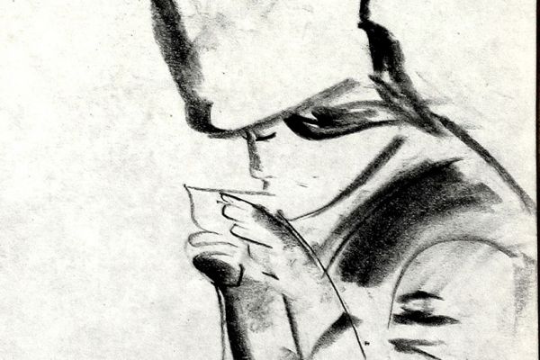 Владимир Потлов. Девушка-алтайка с пиалой, 1987. Бумага, уголь, 15х10 см. Фото из архива Владимира Потлова