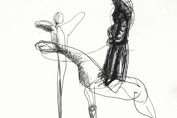 Владимир Потлов. Два всадника, 1985. Бумага, шариковая ручка, 10х10 см. Фото из архива Владимира Потлова