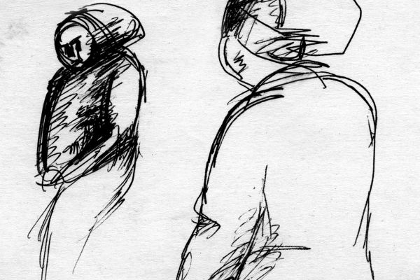 Владимир Потлов. Две женские фигуры, 1986. Бумага, тушь, перо, 12х13 см. Фото из архива Владимира Потлова
