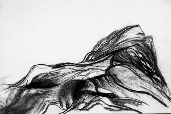 Владимир Потлов. Камни реки Кумир, 1988. Бумага, уголь, 19х30 см. Фото из архива Владимира Потлова