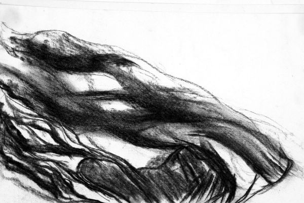 Владимир Потлов. Камни реки Кумир 2, 1988. Бумага, уголь, 20х30 см. Фото из архива Владимира Потлова