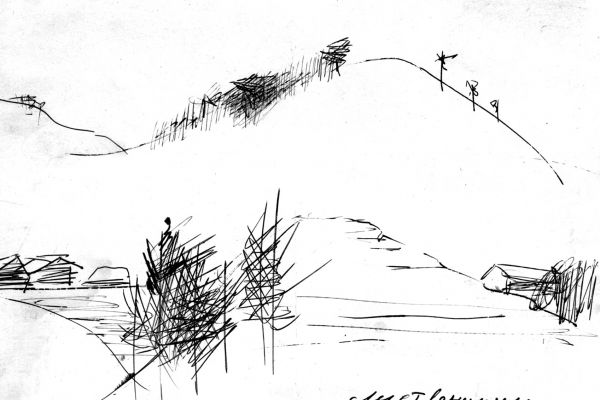 Владимир Потлов. Лиственницы, 1985. Бумага, тушь, перо, 9х13 см. Фото из архива Владимира Потлова