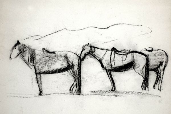 Владимир Потлов. Лошади, 1985. Бумага, уголь, 30х45 см. Фото из архива Владимира Потлова