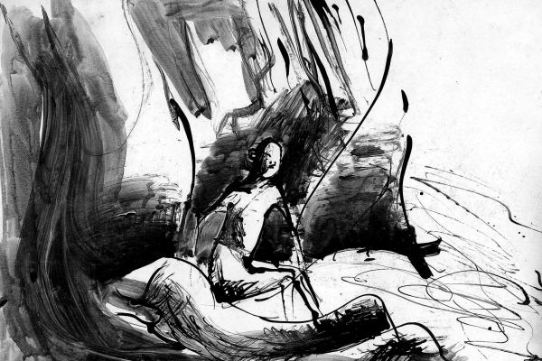 Владимир Потлов. Мальчик на берегу Кумира, 1988. Бумага, тушь, кисть, 12х17 см. Фото из архива Владимира Потлова