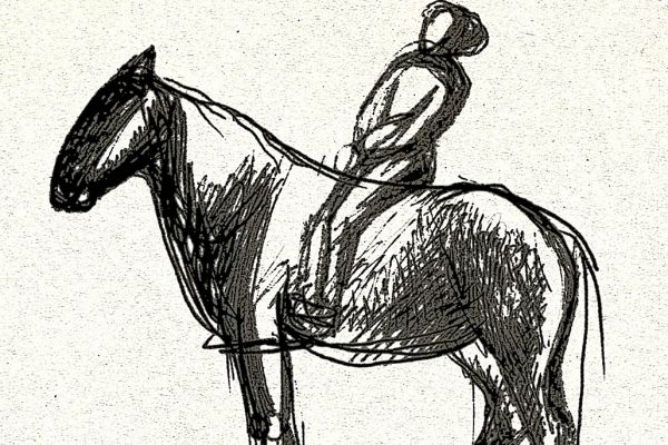 Владимир Потлов. На коне, 1986. Бумага, тушь, перо, 15х14 см. Фото из архива Владимира Потлова