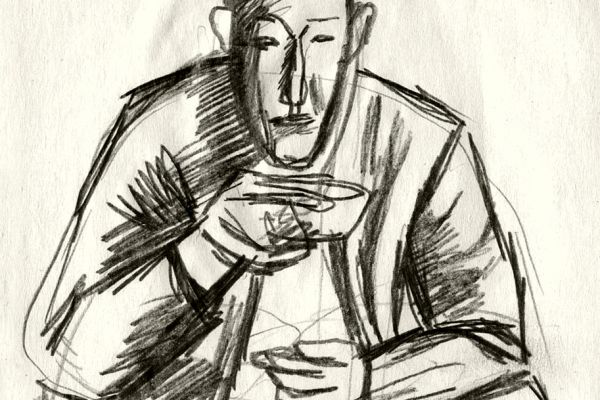 Владимир Потлов. Охотник на привале, 1986. Бумага, карандаш, 13х17 см, Фото из архива Владимира Потлова