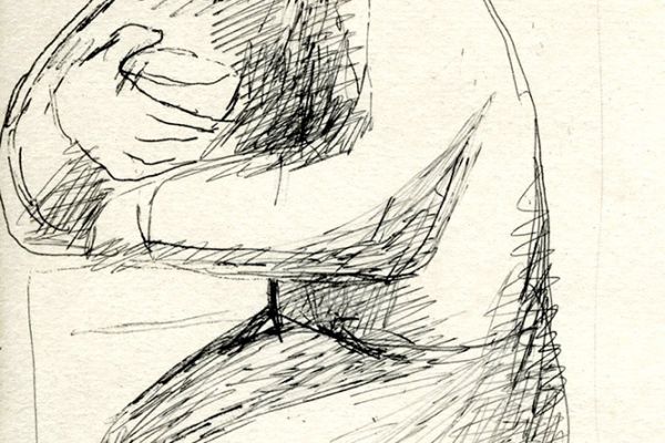 Владимир Потлов. Охотник с собакой, 1987. Бумага, тушь, перо, 19х10 см. Фото из архива Владимира Потлова