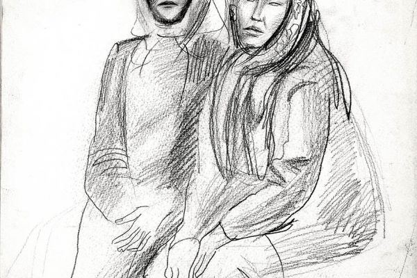 Владимир Потлов. Подруги из Балыктуюля, 1985. Бумага, карандаш, 40х30 см. Фото из архива Владимира Потлова