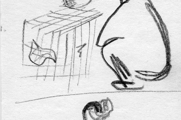 Владимир Потлов. Продавщица птиц, 1985. Бумага, карандаш, 20х12 см. Фото из архива Владимира Потлова