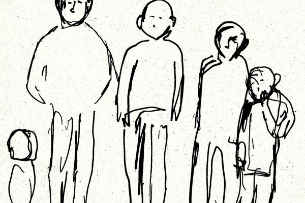 Владимир Потлов. Ребятня из Балыктуюля, 1985. Бумага, тушь, перо, 10х12 см. Фото из архива Владимира Потлова