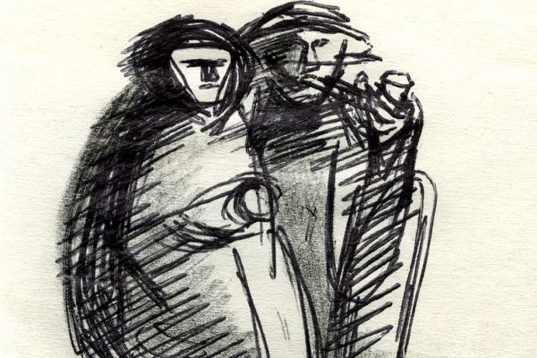 Владимир Потлов. Семья из Усть-Кана, 1988. Бумага, тушь, перо, 12х11 см. Фото из архива Владимира Потлова