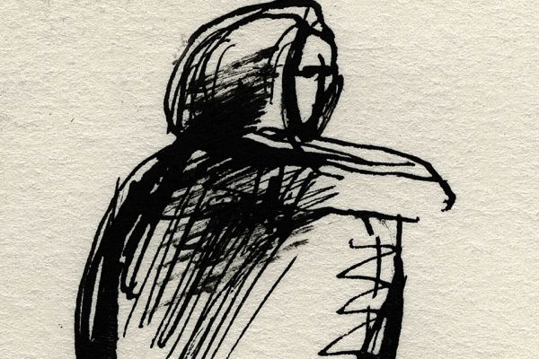 Владимир Потлов. Сидящая алтайка, 1986. Бумага, тушь, перо, 12х10 см. Фото из архива Владимира Потлова